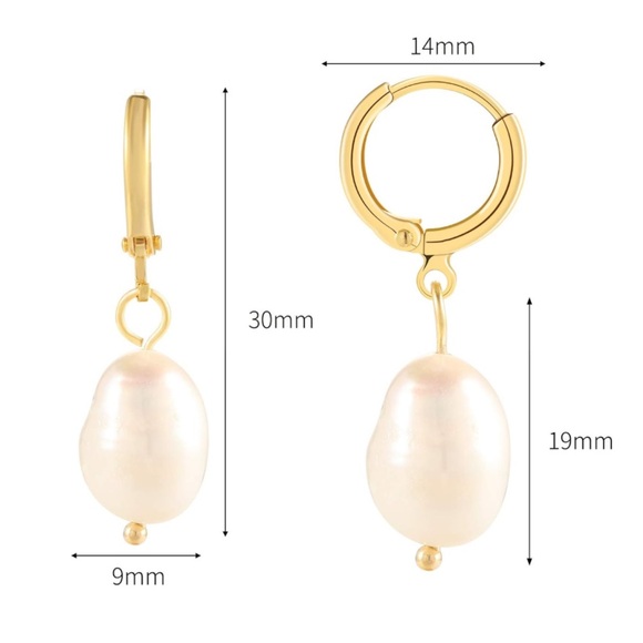 Gold Hoop Huggie Pearl Dangle Drop Earrings NWT - Picture 5 of 5